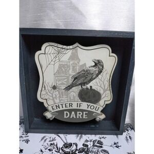 Halloween Frame " Enter If You Dare" Black Raven Sign 8X8 "‎ Inches